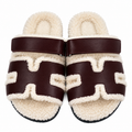 Hermès Burgundy H-Strap Slides with Cream Trim
