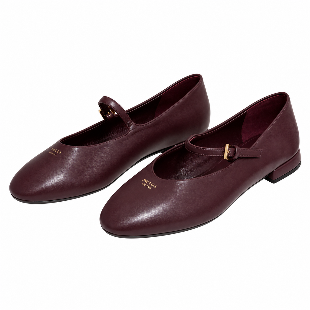 Prada Plum Buckled Mary Jane Ballet Flats