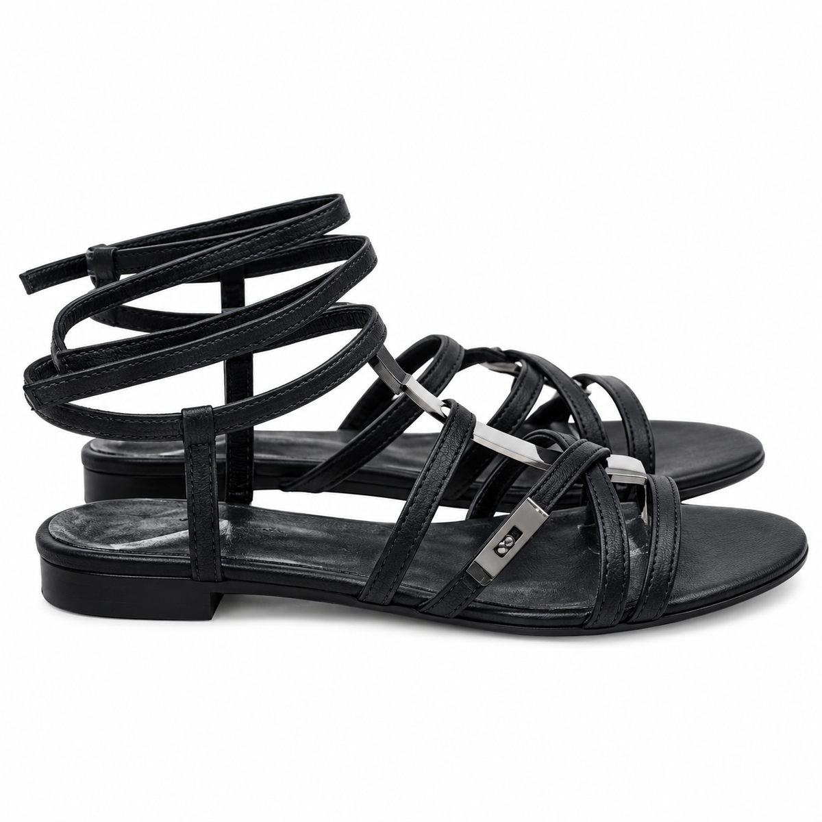 Hermès Black Strappy Flat Ankle-Strap Sandals