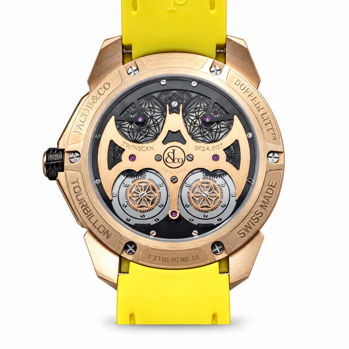 Jacob & Co. Epic X Doppel Litt Twinscan Rose Gold Double Tourbillon Yellow Watch