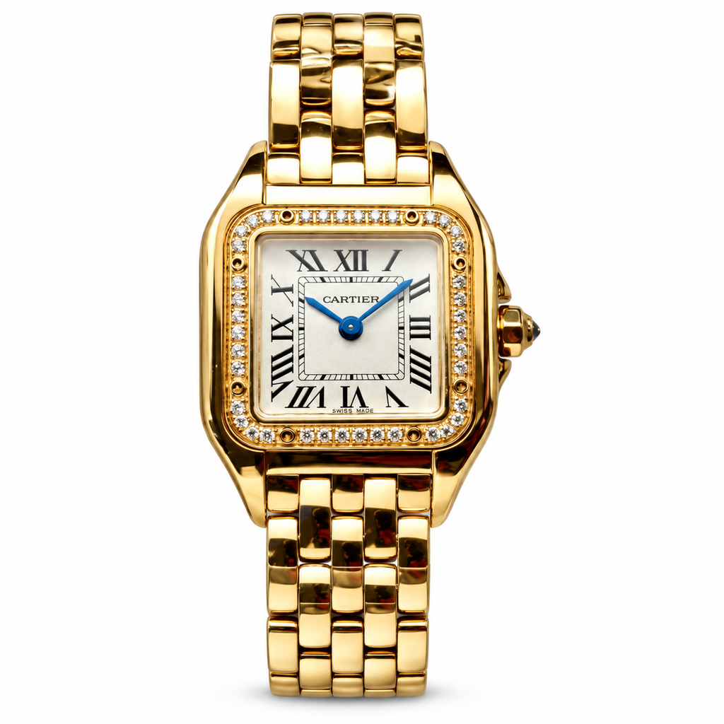 Cartier Panthère Medium Yellow Gold Diamond Bezel White Dial Watch – KDY