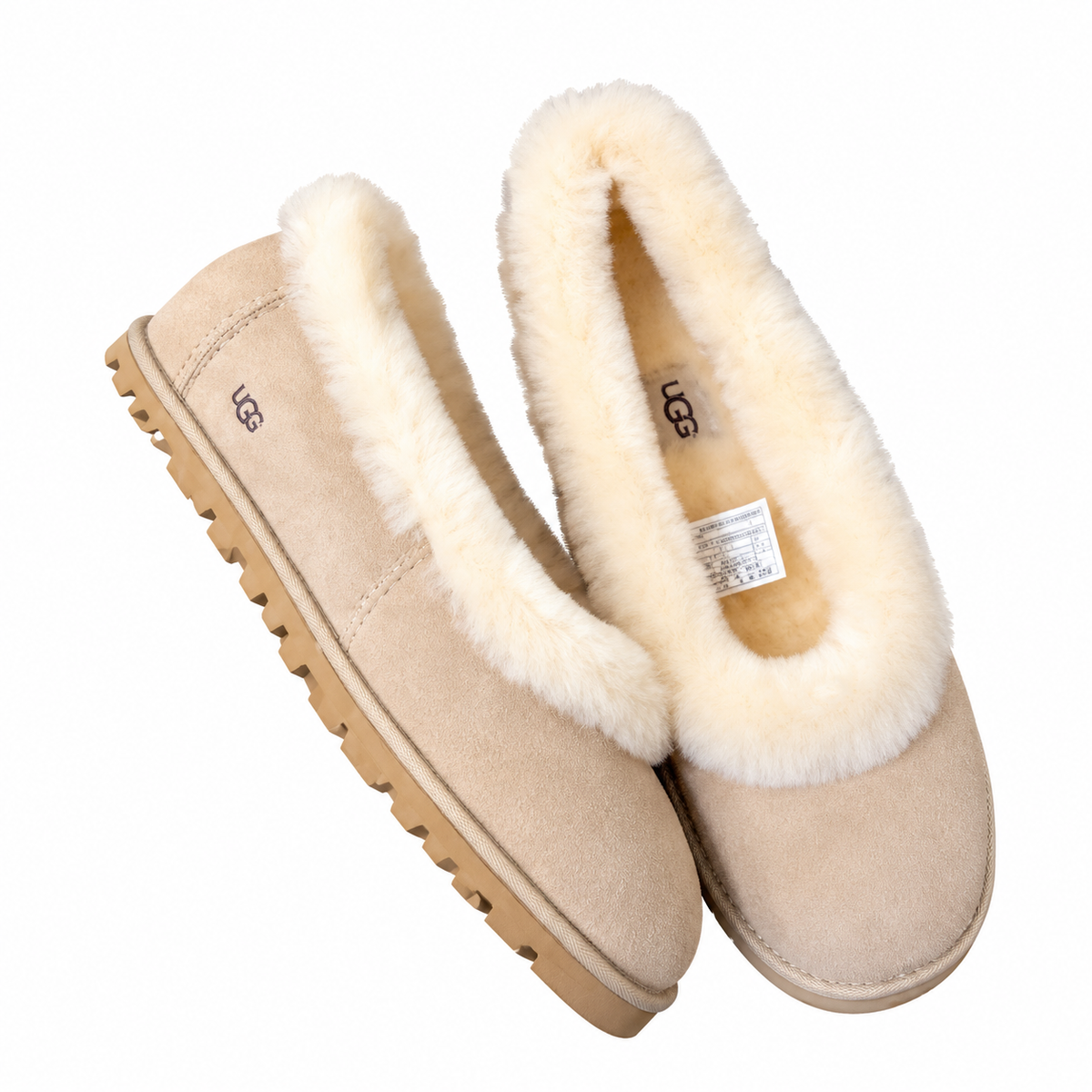 UGG Sand Beige Cream-Trim Slip-On Slippers