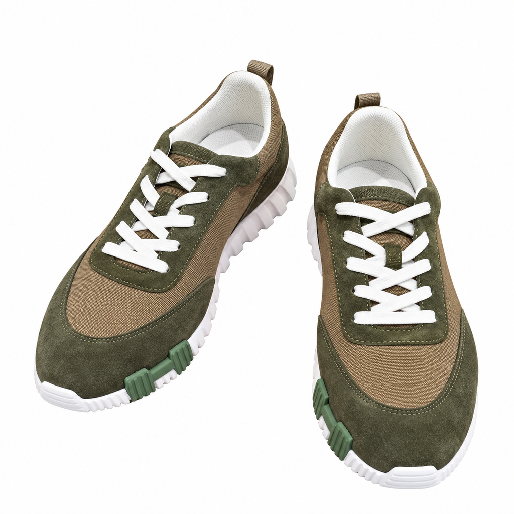 Hermès Taupe & Olive Low-Top Lace-Up Sneakers
