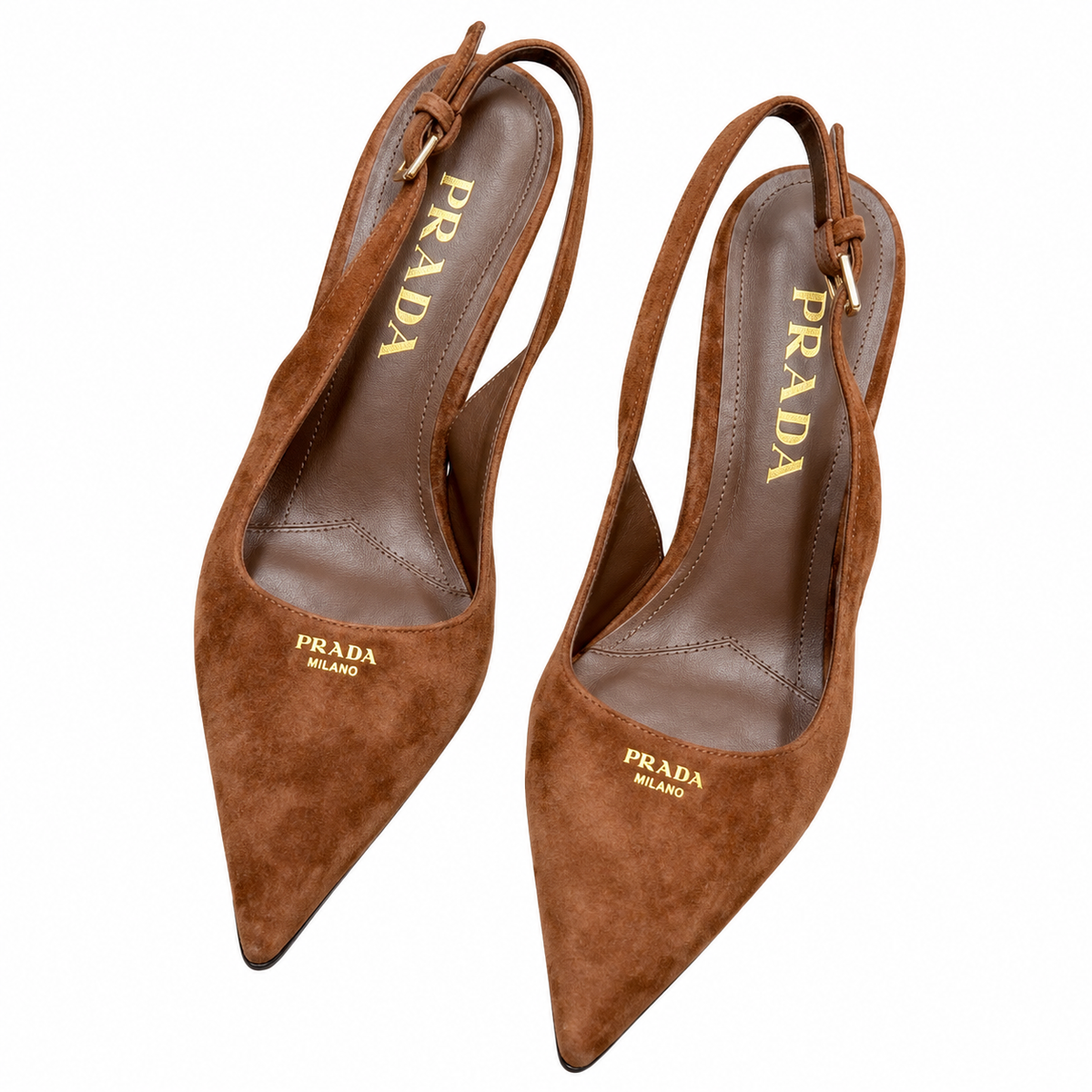 Prada Tan Suede-Look Pointed Slingback Pumps