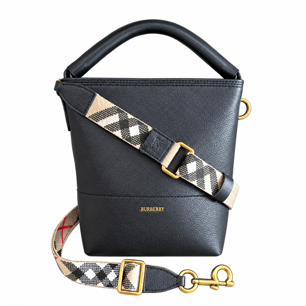 Burberry Noir Bucket Bag with Signature Check Strap