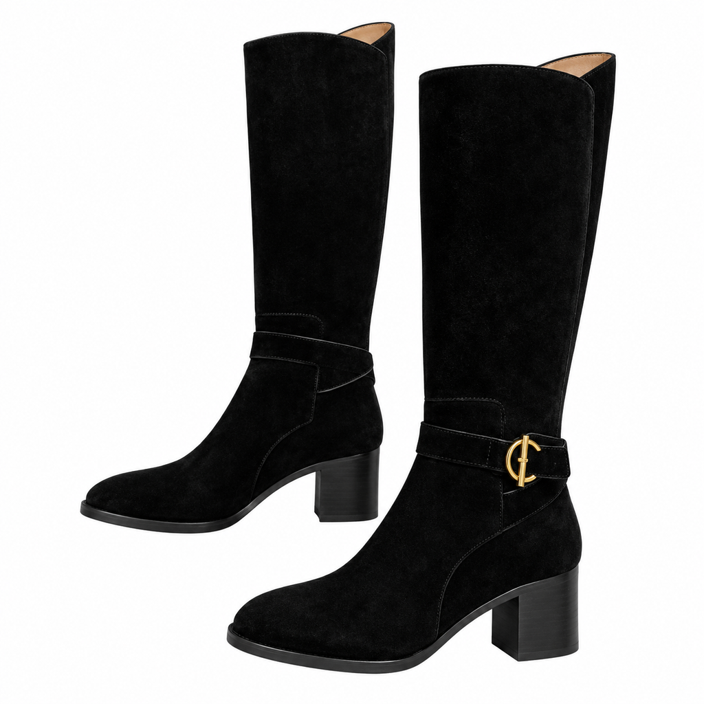 Hermès Black Buckle Knee-High Boots