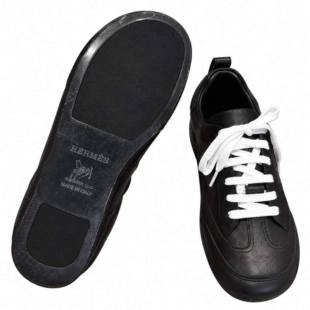 Hermès Black Low-Top Sneakers with White Laces
