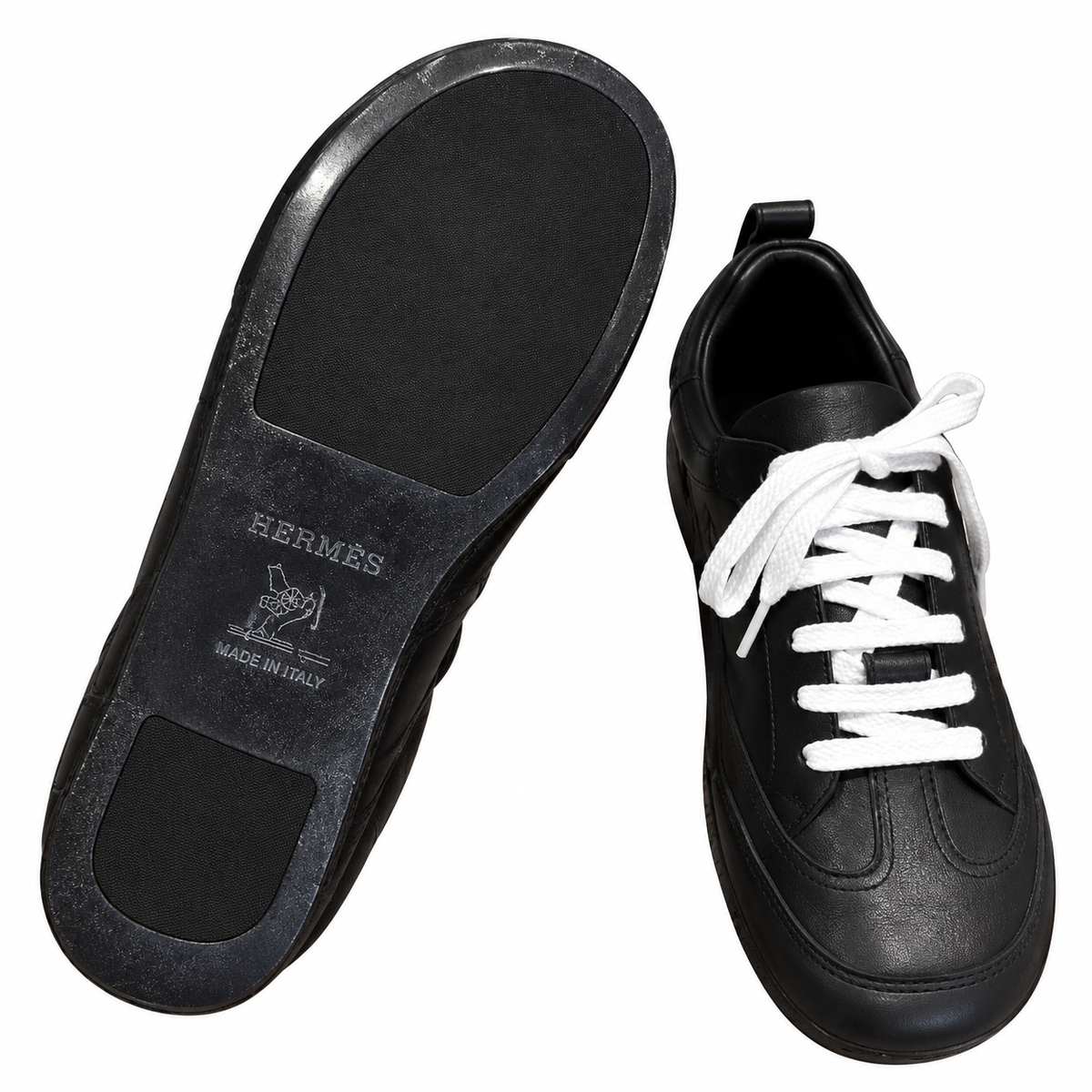 Hermès Black Low-Top Sneakers with White Laces