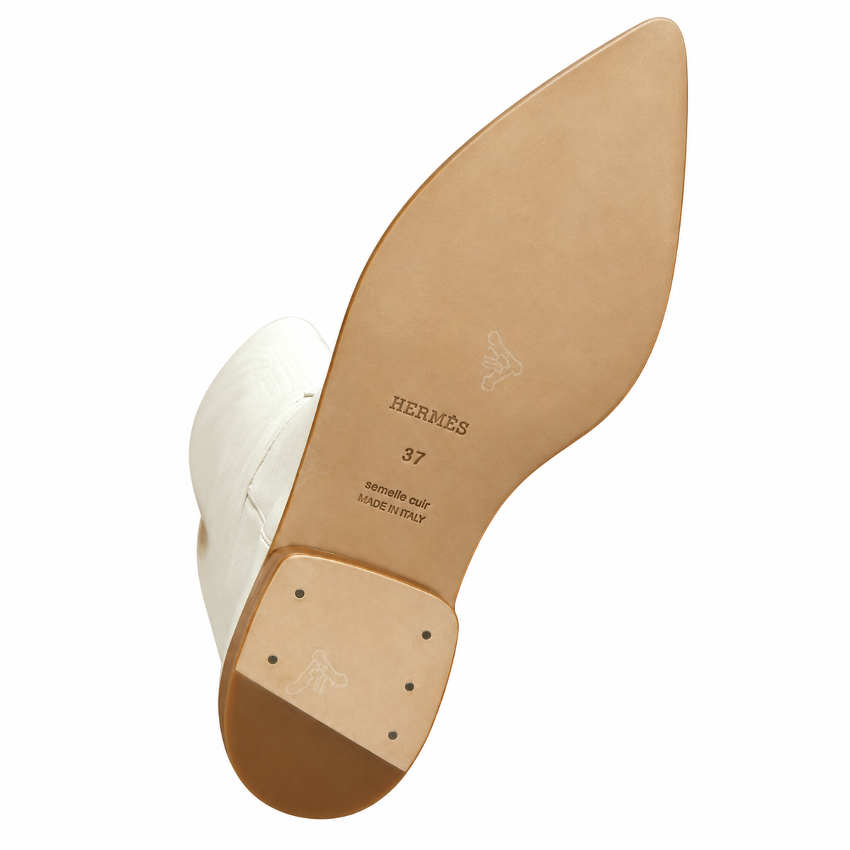 Hermès Ivory Tall Boots with Perforated Detailing