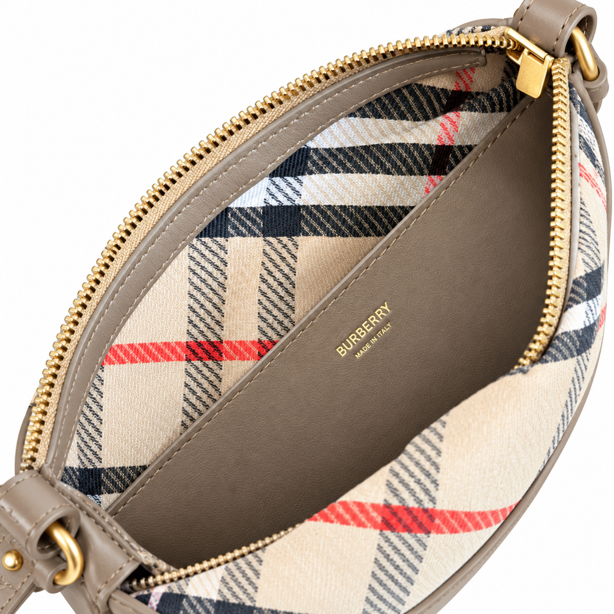 Burberry Heritage Check Saddle Bag with Taupe Trim