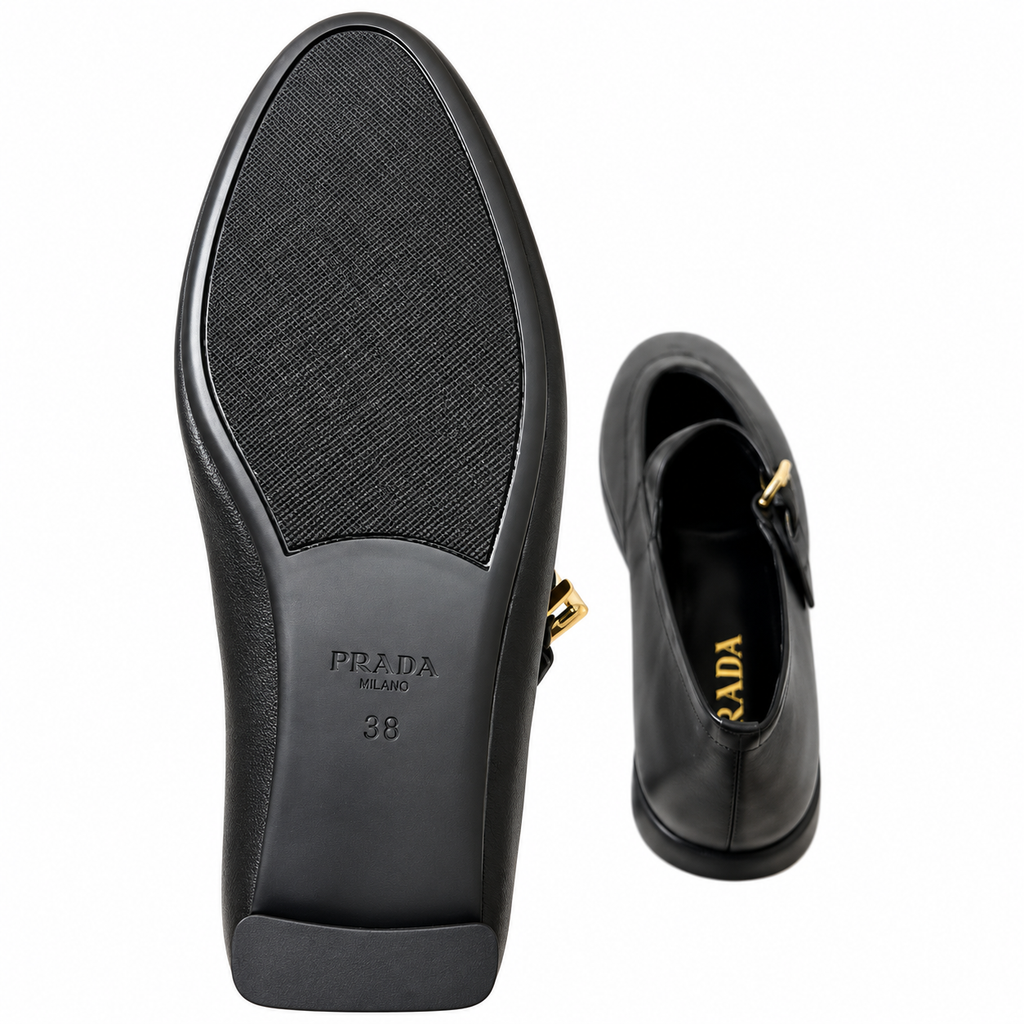 Prada Black Buckled Mary Jane Ballet Flats