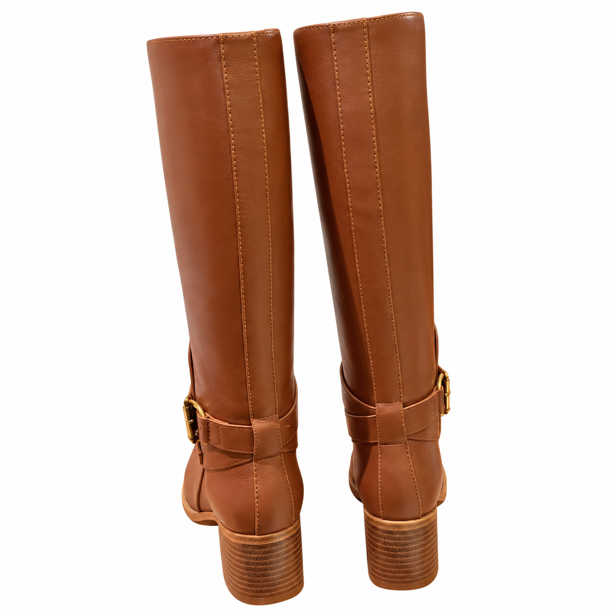 Hermès Tan Leather Buckle Knee-High Boots