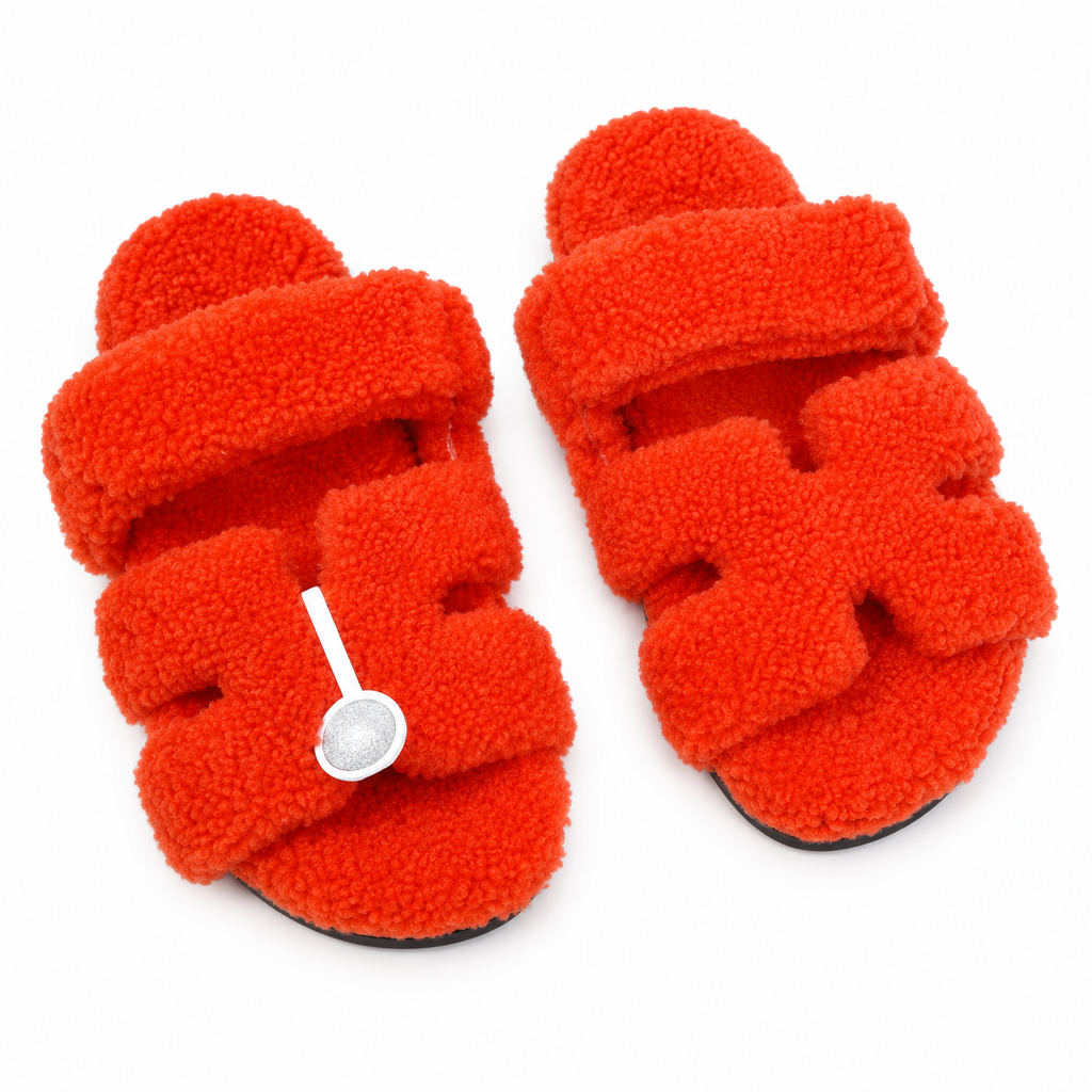 Hermès Orange Textured H-Strap Slides