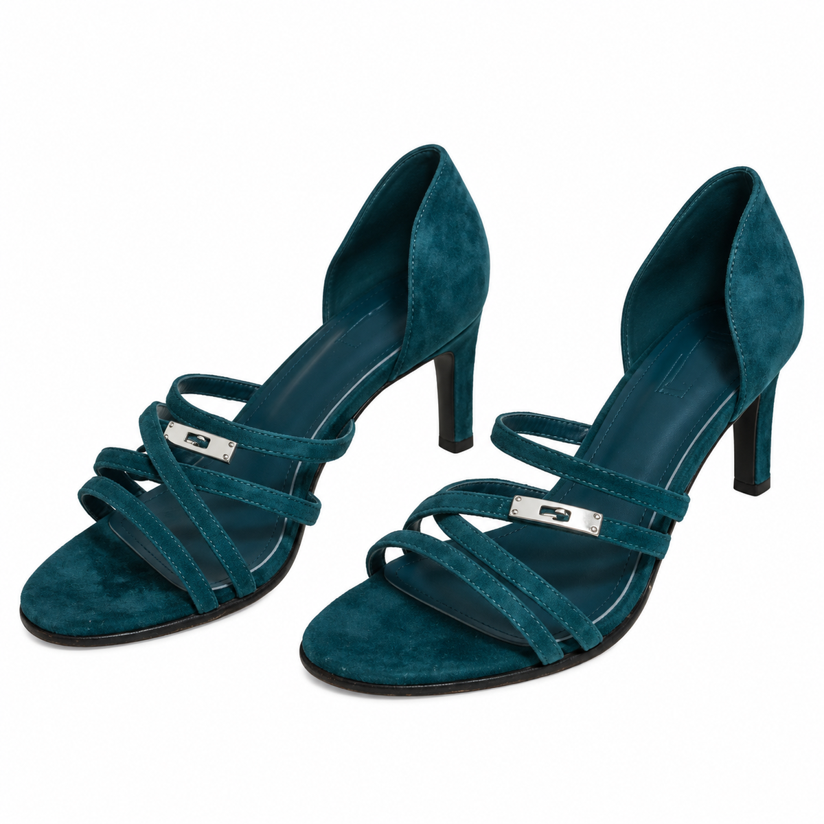 Hermès Teal Cross-Strap Heeled Sandals
