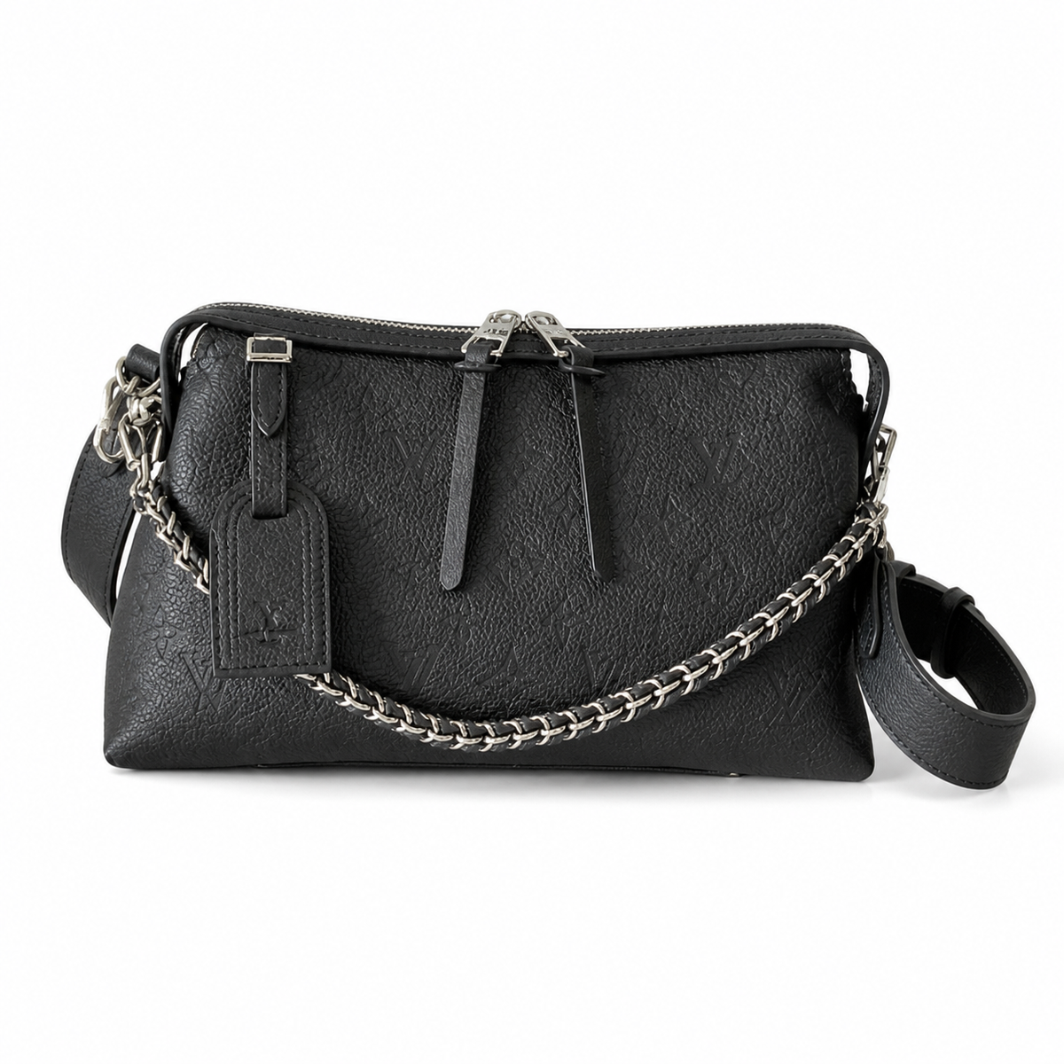 Louis Vuitton Mahina Belt Bag — Noir Black Triangular Cone, Silver Chain & Adjustable Belt Strap