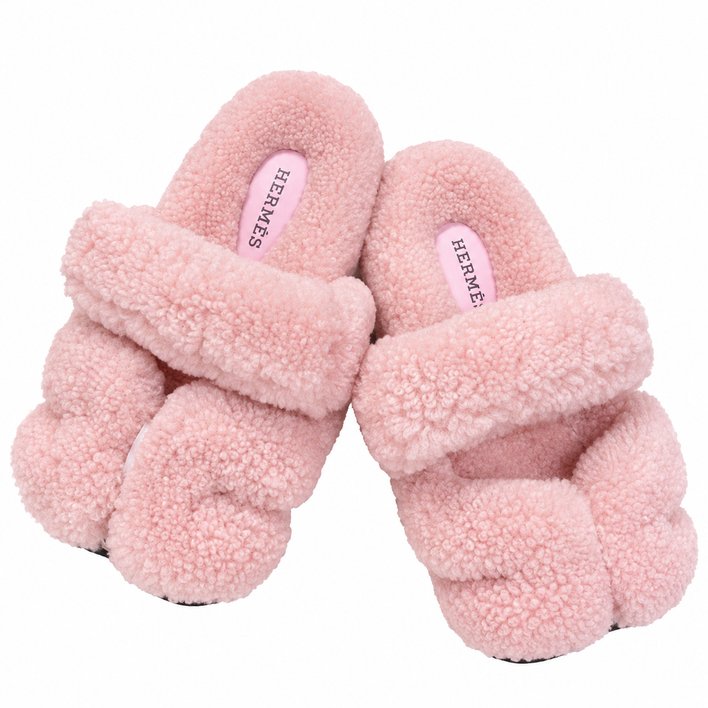 Hermès Pink Textured H-Strap Slides
