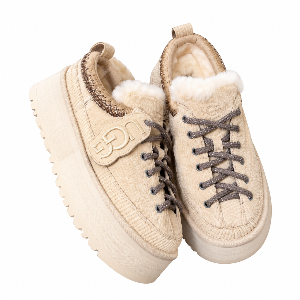 UGG Cream Ribbed Lace-Up Platform Shoes