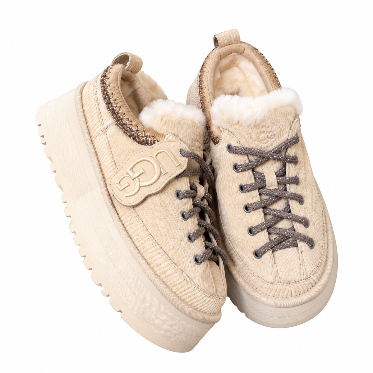 UGG Cream Ribbed Lace-Up Platform Shoes