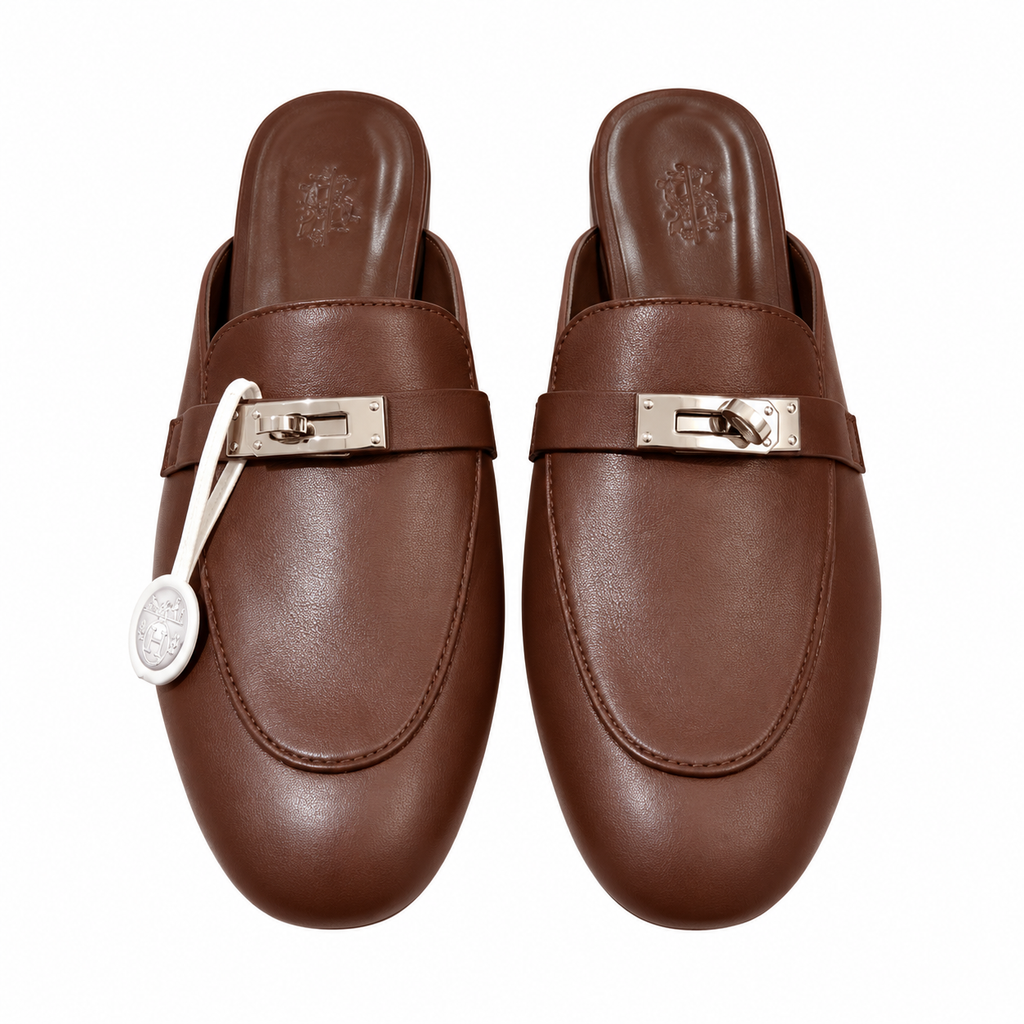 Hermès Brown Mules with Gold-Tone Hardware