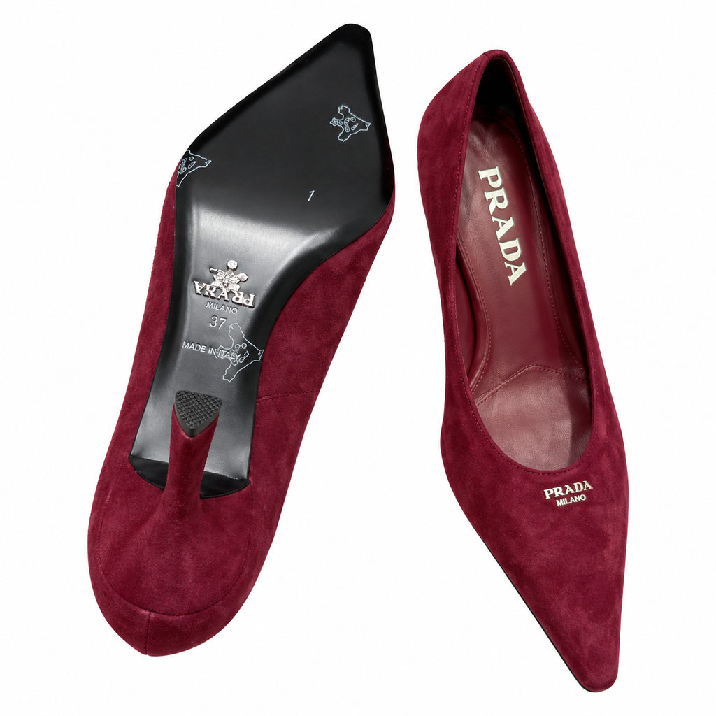 Prada Burgundy Pointed-Toe Closed-Back Pumps