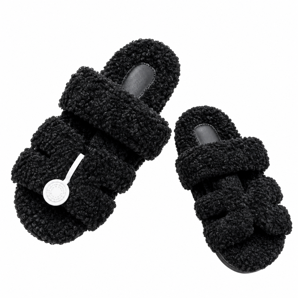 Hermès Black Textured H-Strap Slides