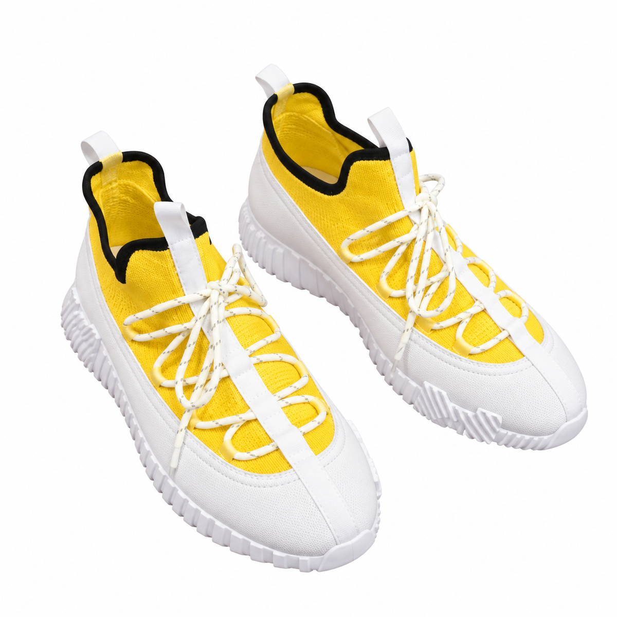 Hermès Yellow and White Lace-Up Sneakers