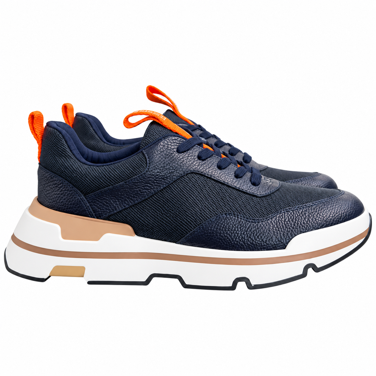 Hermès Navy Mesh Sneakers with Orange Accents