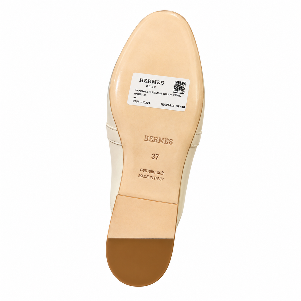 Hermès Ivory Mules with Silver-Tone Hardware