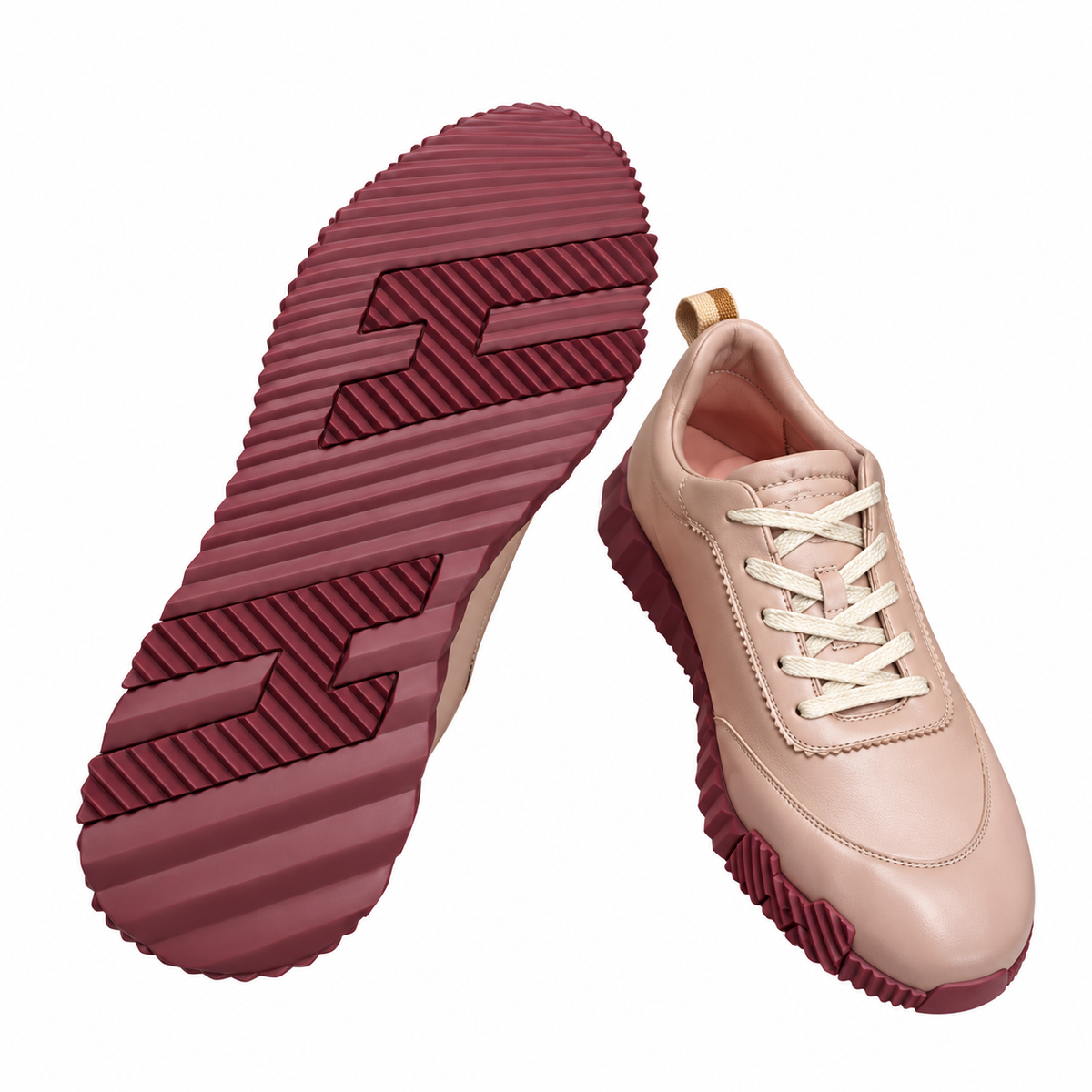 Hermès Blush Pink Sneakers with Burgundy Sole