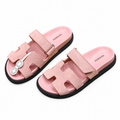 Hermès Pink Textured Leather H-Cutout Slides
