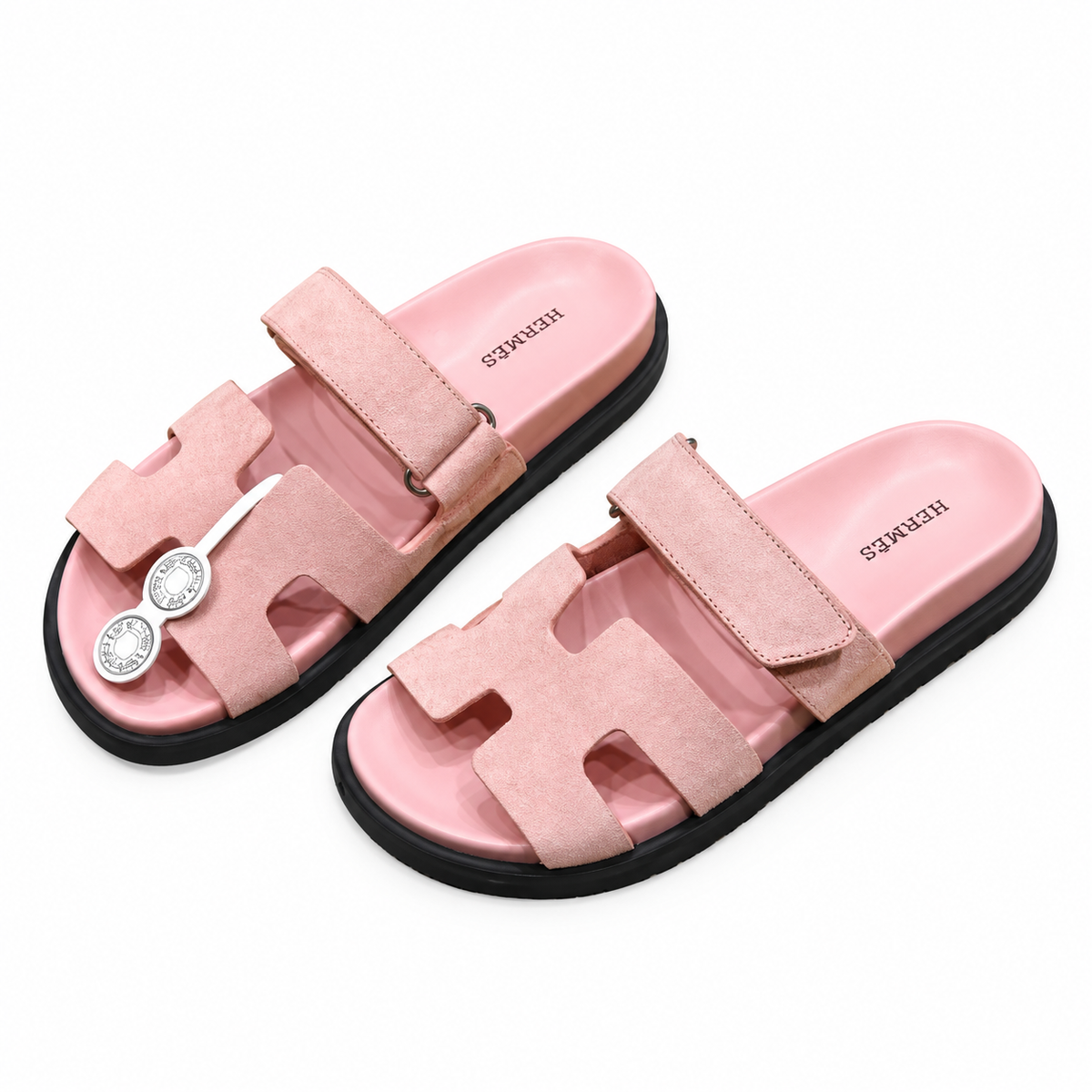 Hermès Pink Textured Leather H-Cutout Slides