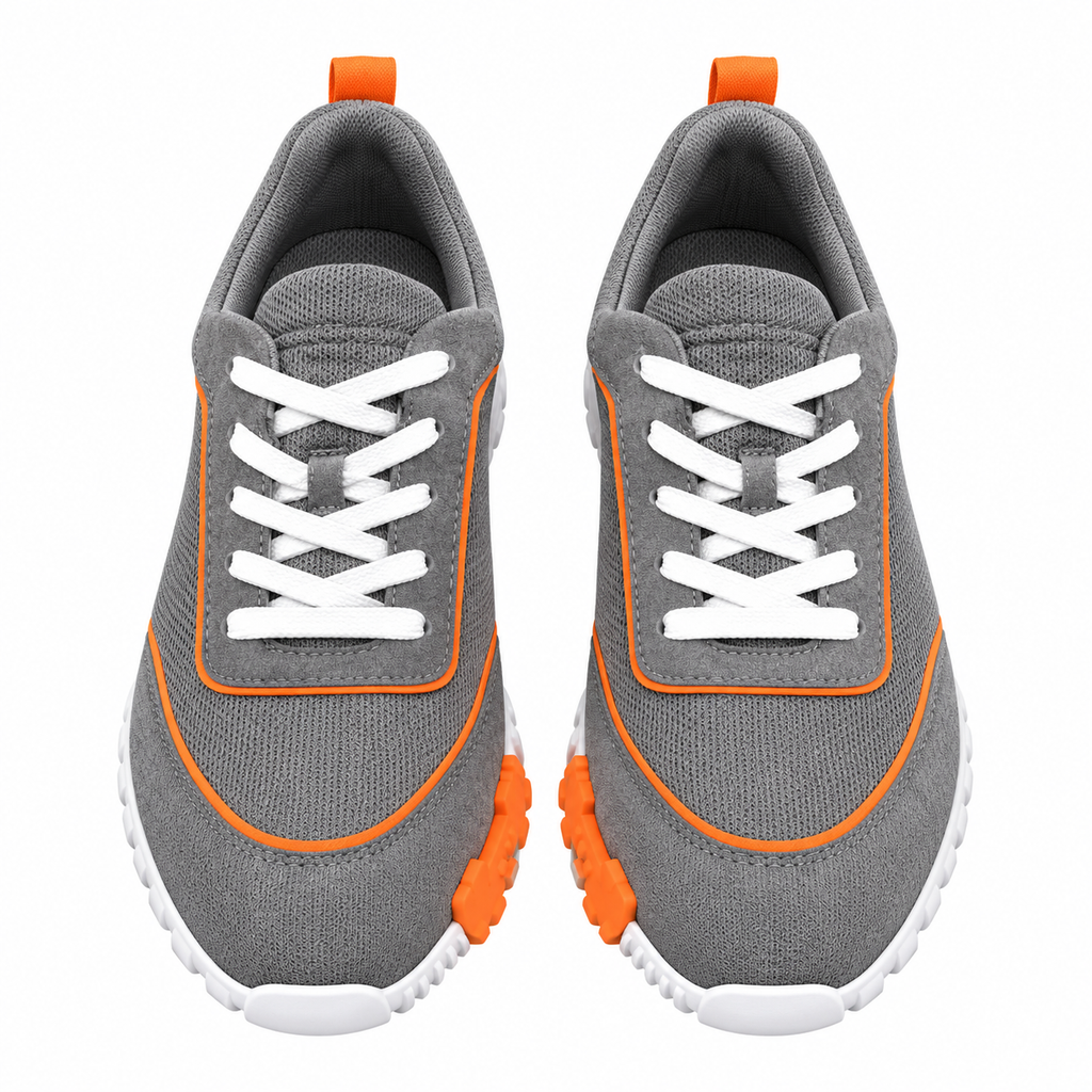 Hermès Grey and Orange Low-Top Sneakers