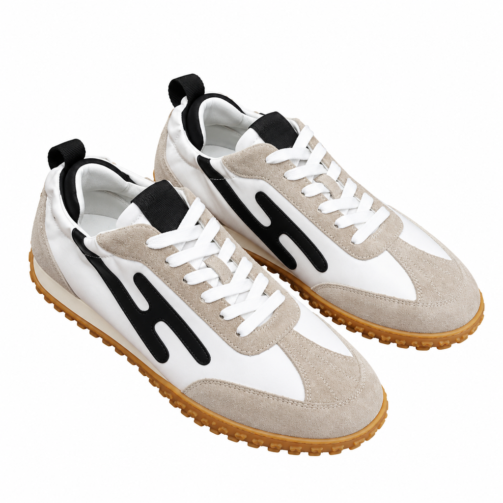 Hermès White & Beige Sneakers with Black Trim