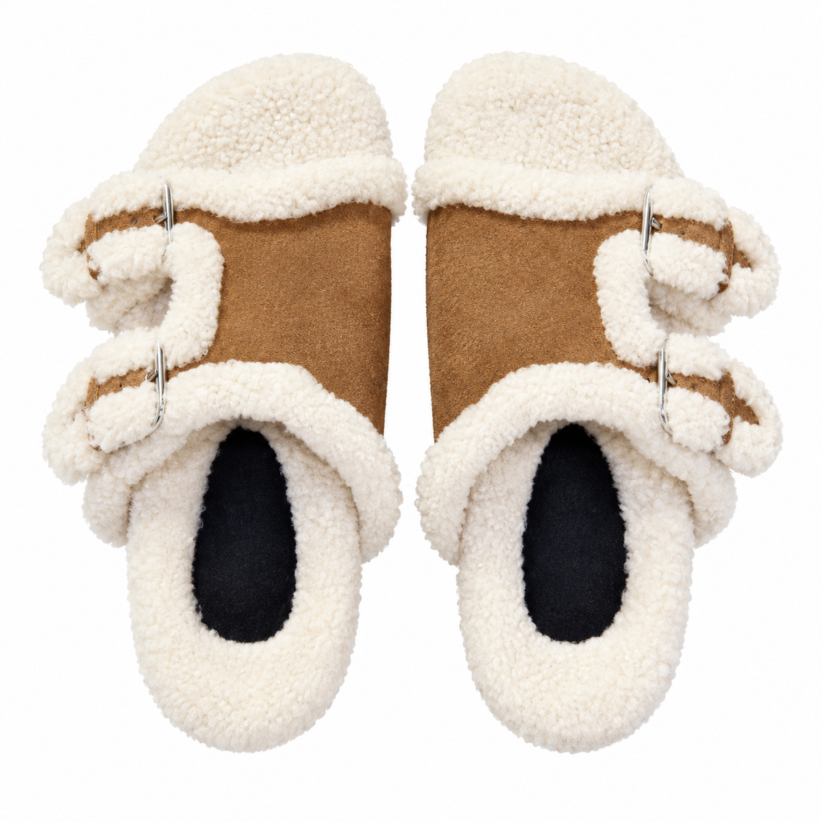 Hermès Tan Double-Buckle Slides with Cream Trim