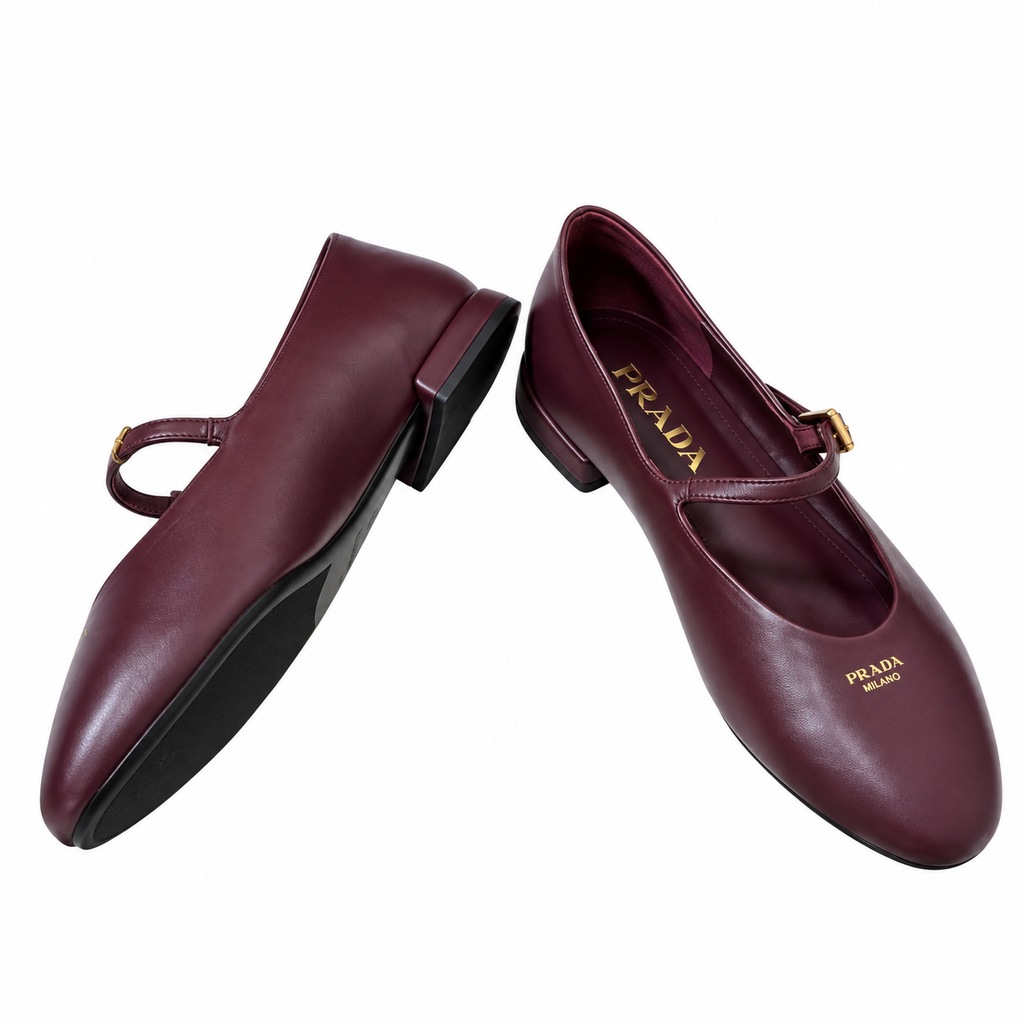 Prada Plum Buckled Mary Jane Ballet Flats