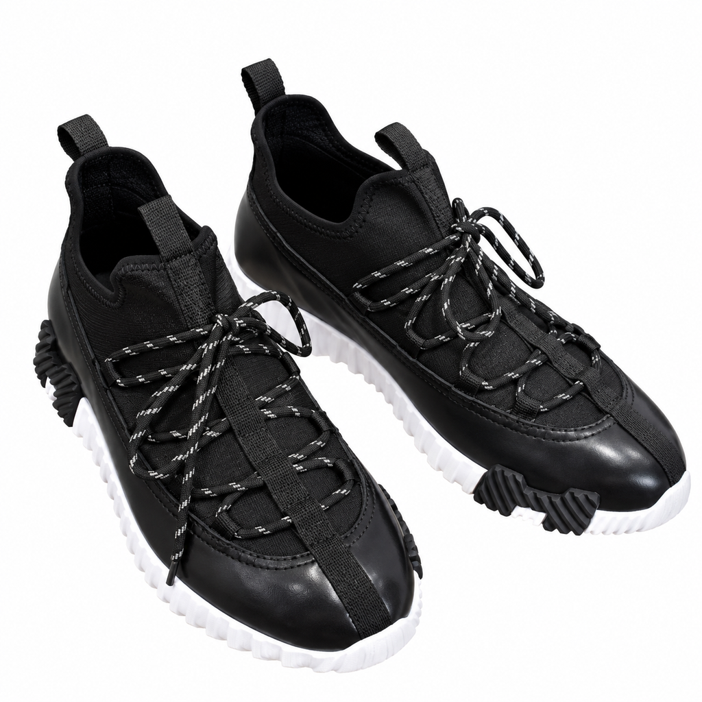 Hermès Black Panelled Lace-Up Sneakers