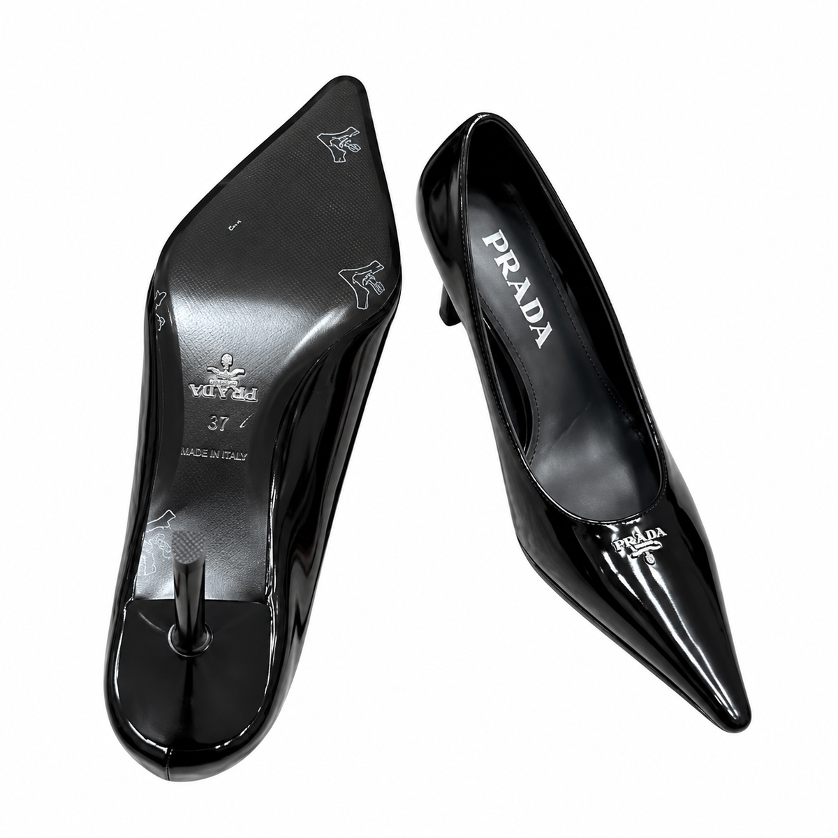 Prada Black Glossy Pointed-Toe Pumps