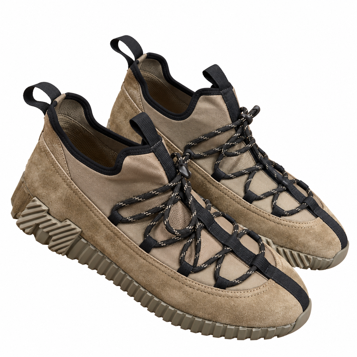 Hermès Taupe Panelled Lace-Up Sneakers