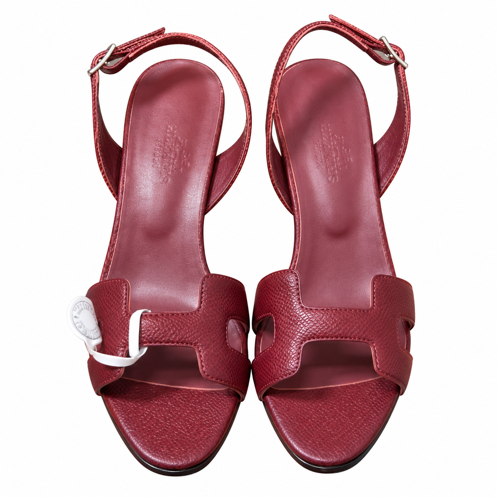 Hermès Burgundy H-Cutout Slingback Sandals