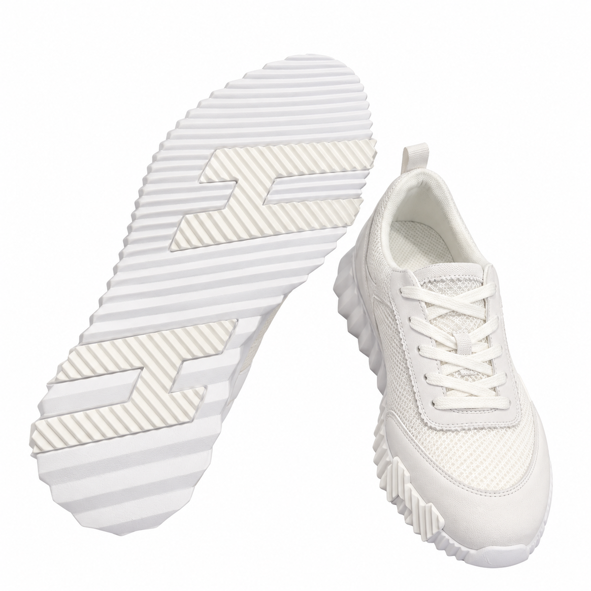 Hermès White Low-Top Sneakers with Ribbed Sole