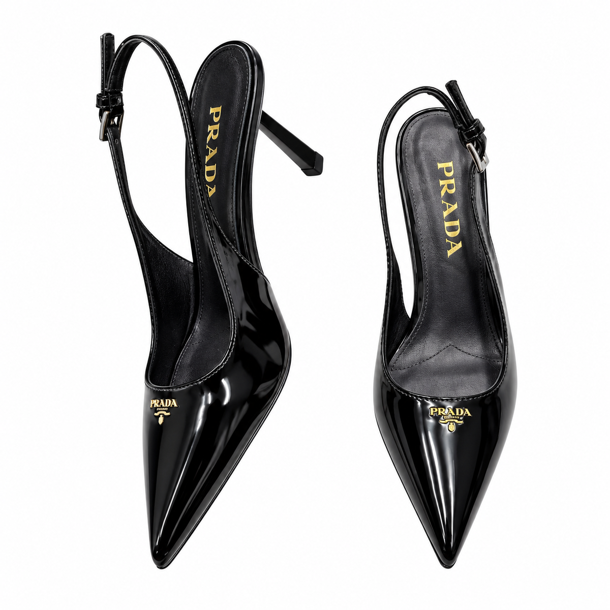Prada Glossy Black Pointed-Toe Slingback Pumps