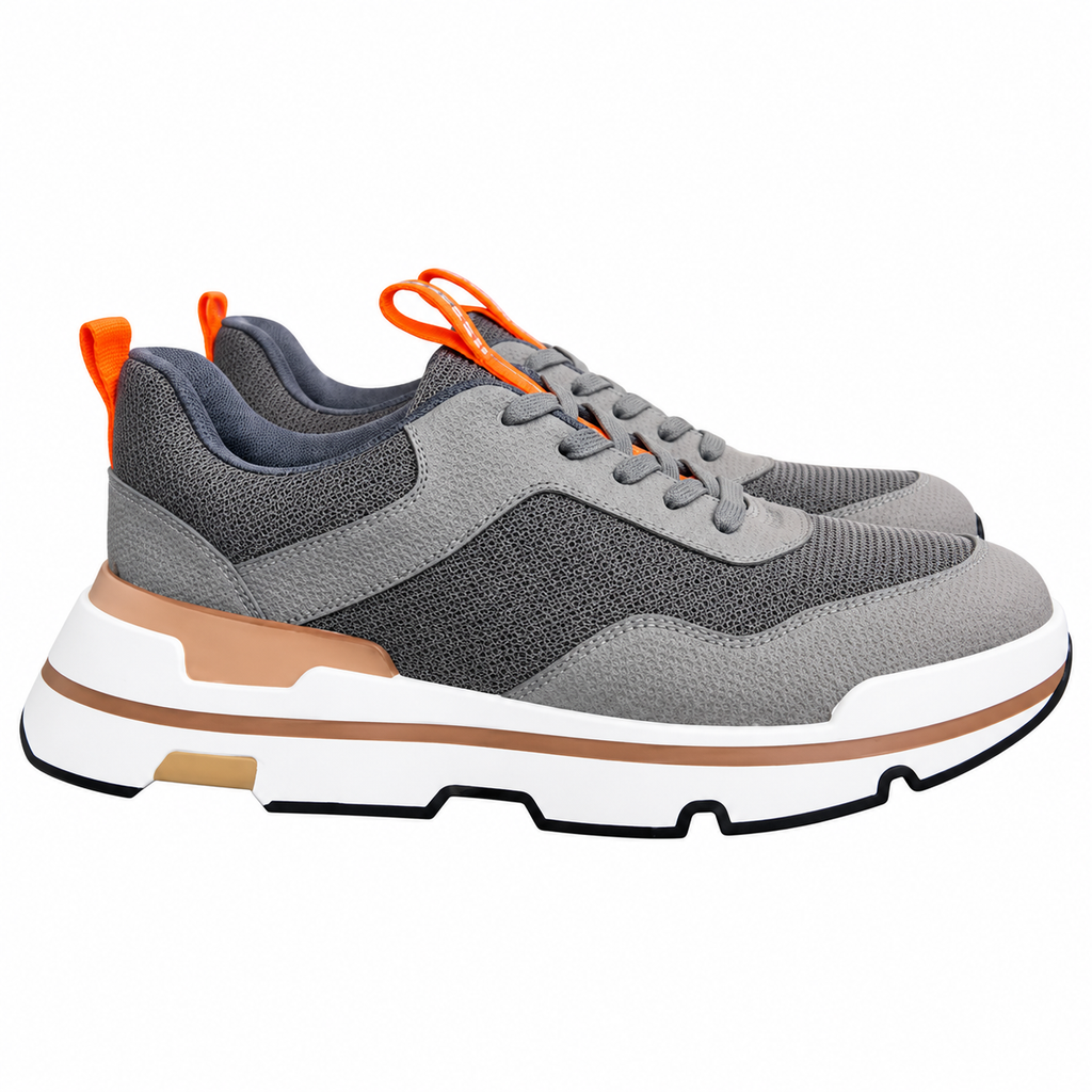Hermès Gray Mesh Sneakers with Orange Accents