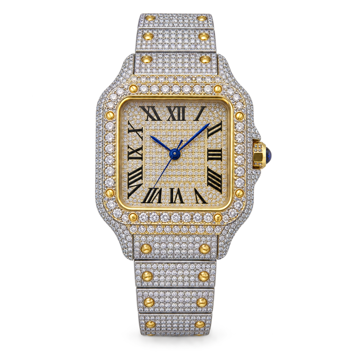 Cartier Santos Iced Out Full Diamond Two-Tone Watch