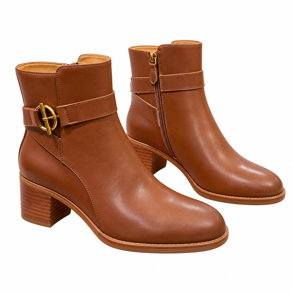 Hermès Brown Leather Buckle Ankle Boots