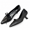 Prada Black Lace-Up Pointed-Toe Kitten Pumps