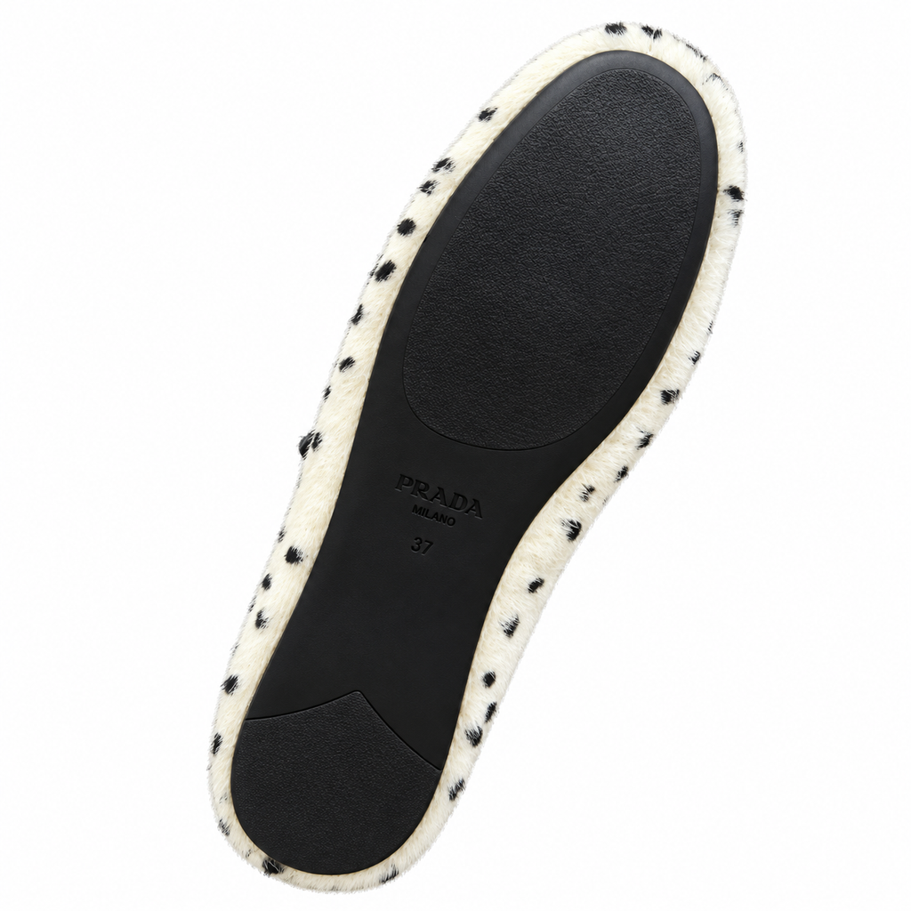 Prada Ivory Spotted Plush Mary Jane Flats