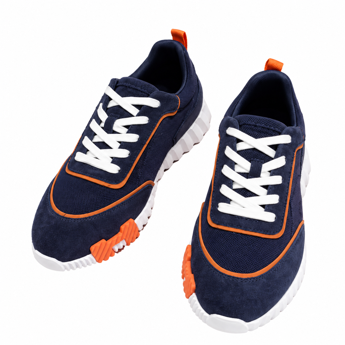Hermès Navy and Orange Low-Top Sneakers