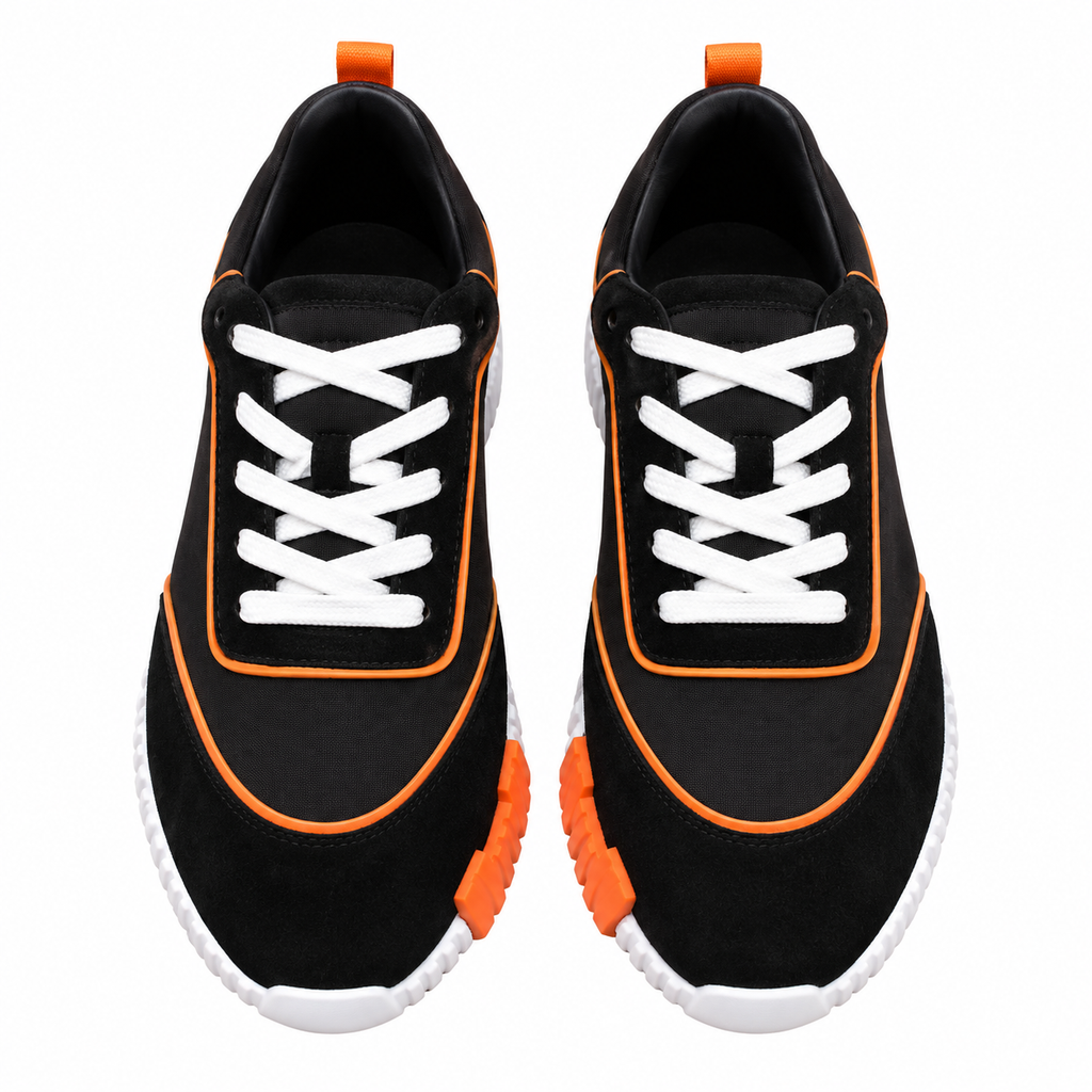 Hermès Black and Orange Low-Top Sneakers