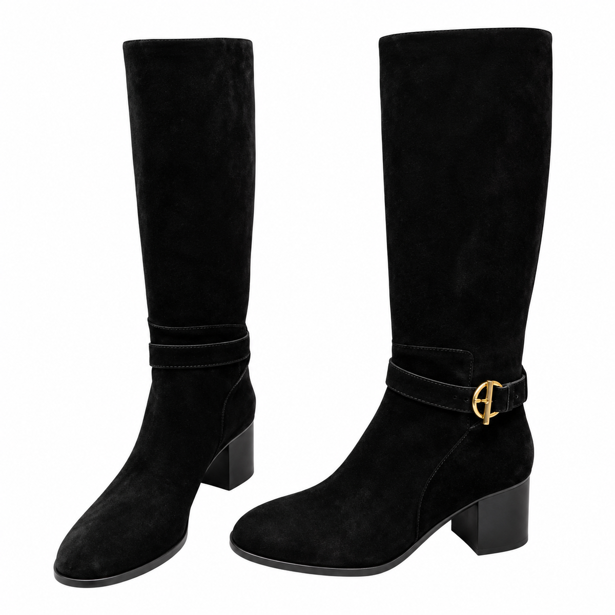 Hermès Black Buckle Knee-High Boots