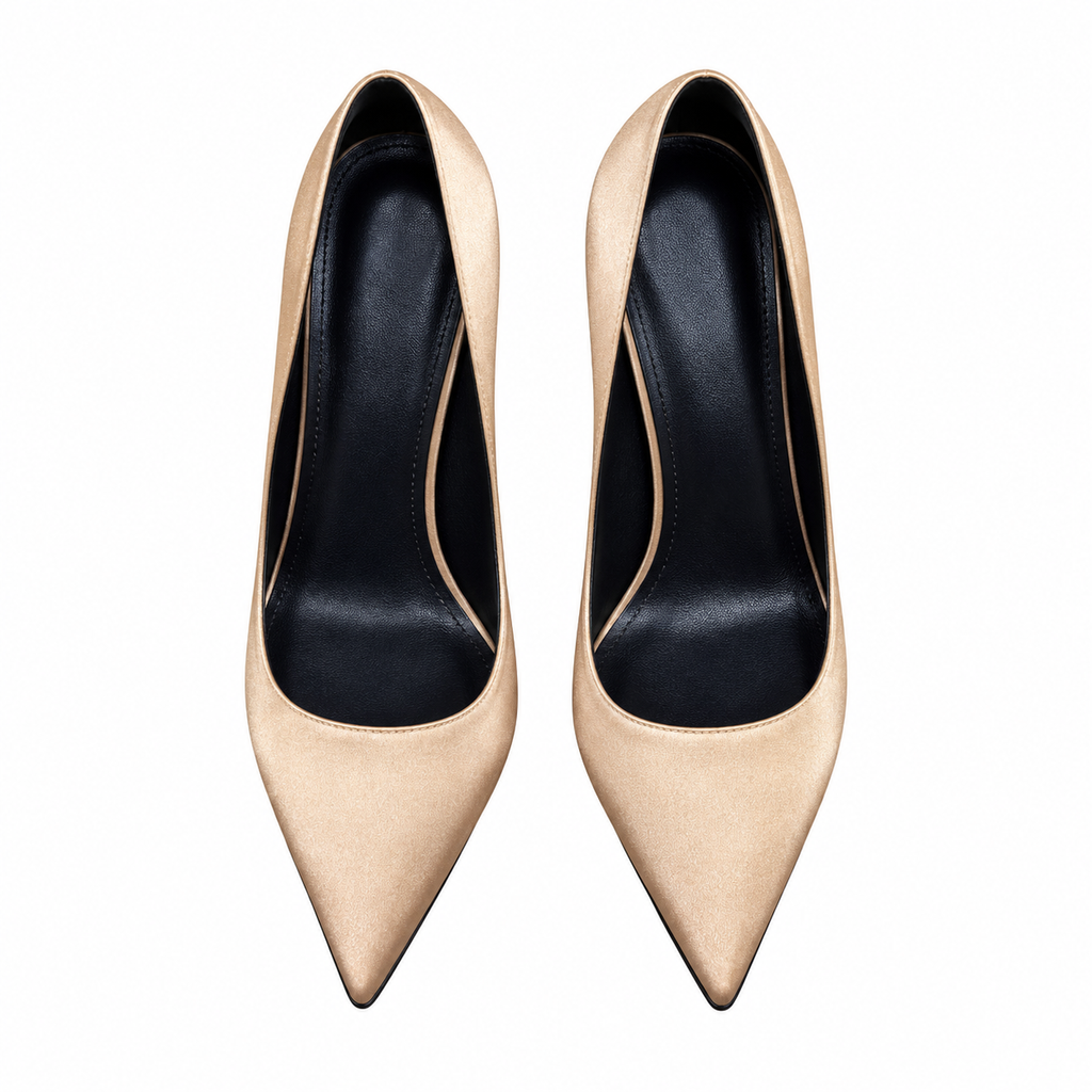 Hermès Champagne Pointed-Toe Pumps with Chain-Link Heel